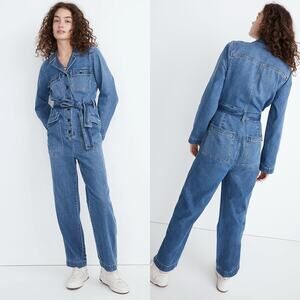 Madewell Claireville Wash Blue Denim Tie-Waist Jumpsuit Women's M NWT